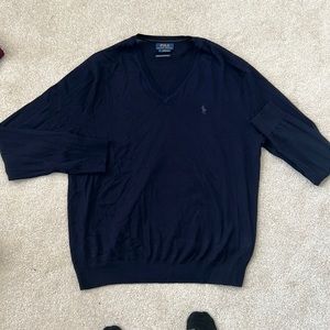 Ralph Lauren Navy V Neck 100% Merino Wool (Large)